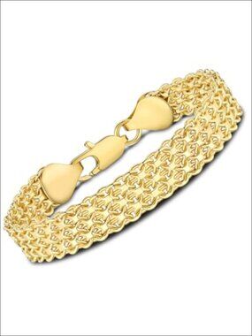 14K Gold Plated 10mm Mesh Chain Link Bracelet for Women